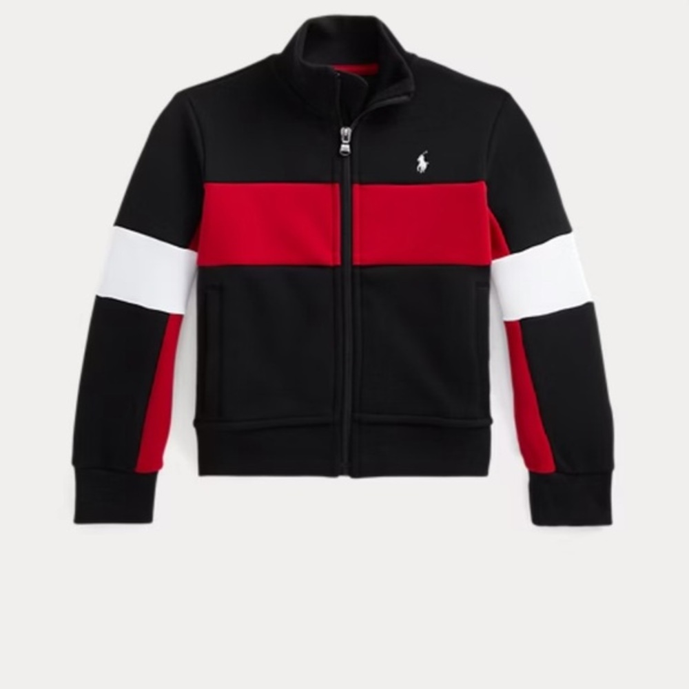 Polo by Ralph Lauren Color-Block Black Red zip front double knit track jacket